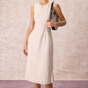 RIHOAS Cream Checkered Midi Dress